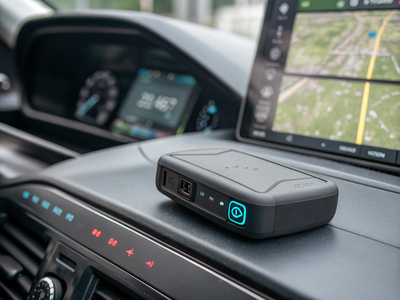 Industrial GPS tracking unit mounted on a logistics vehicle