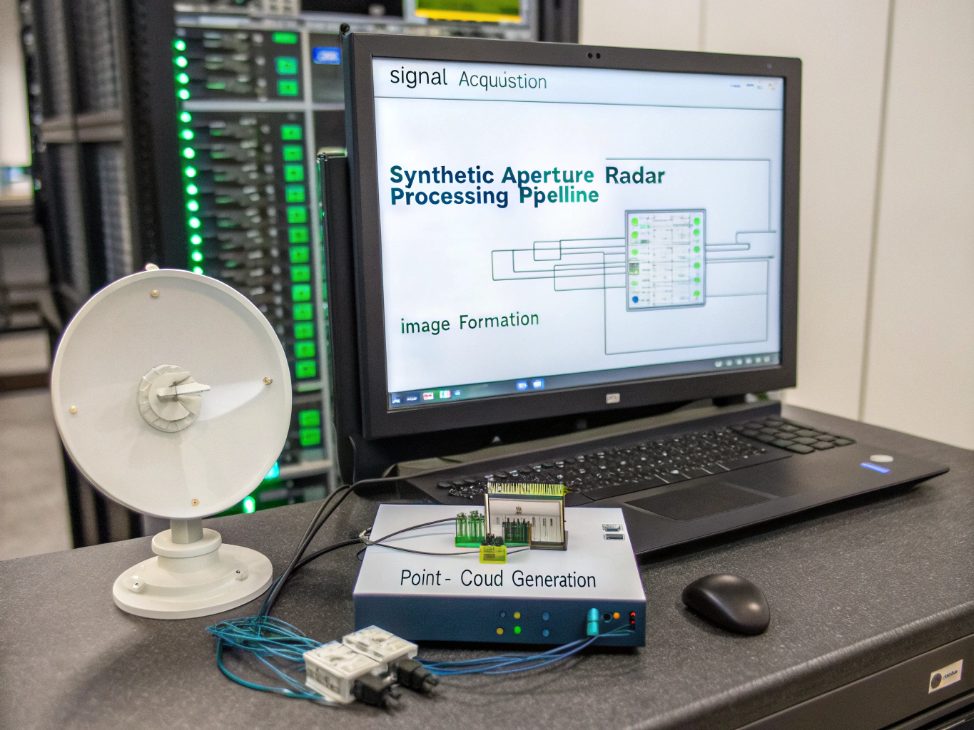 Integration layer showing hardware modules connecting to software dashboards